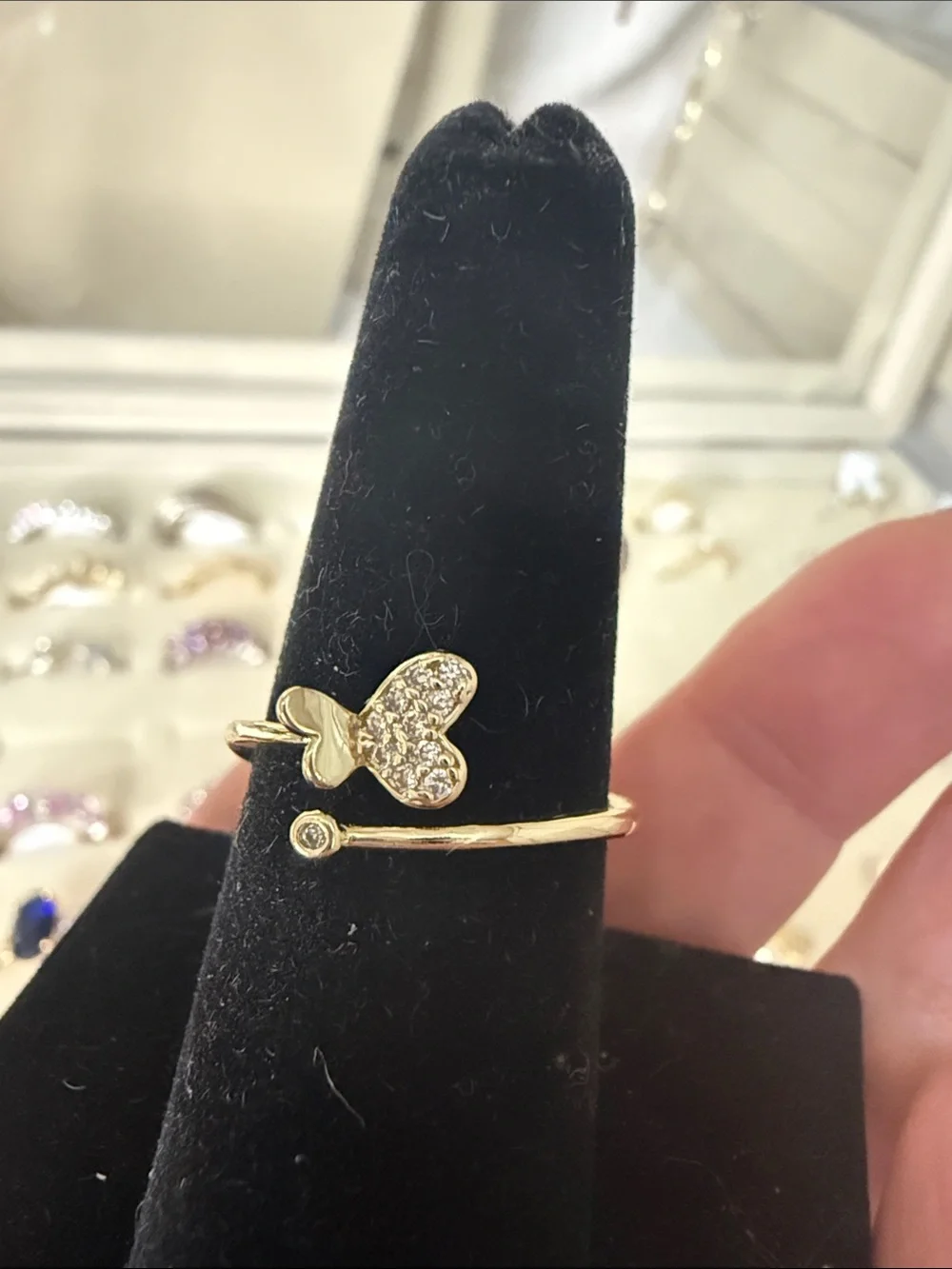 Gold Butterfly Open Bypass Ring with Pave Detail - Women Jewelry